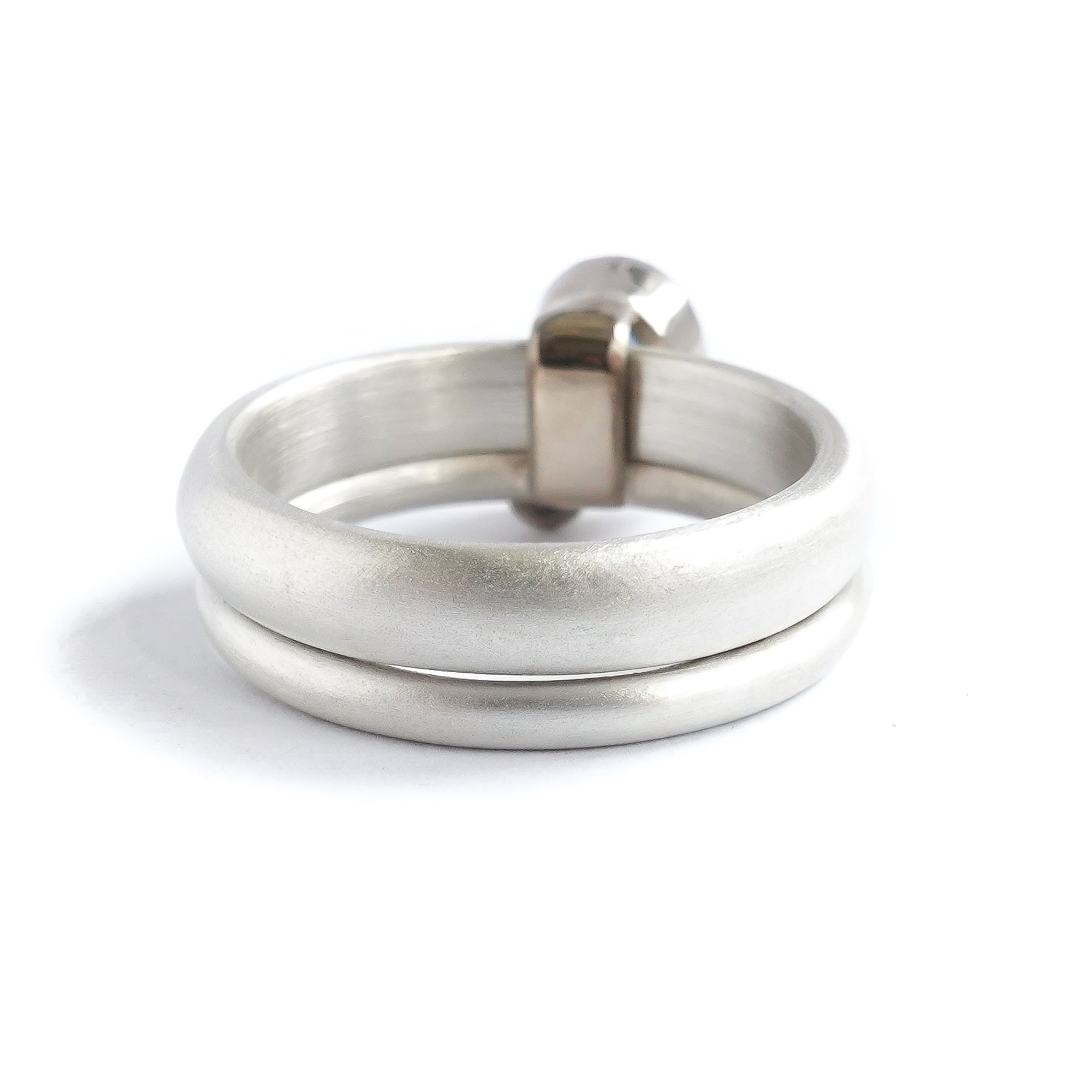 Silver and sapphire two band silver ring contemporary bespoke handmade Sue Lane