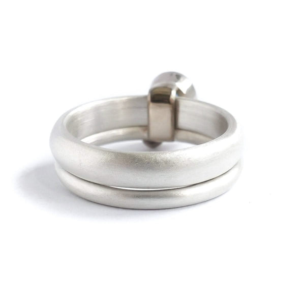 Silver and sapphire two band silver ring contemporary bespoke handmade Sue Lane