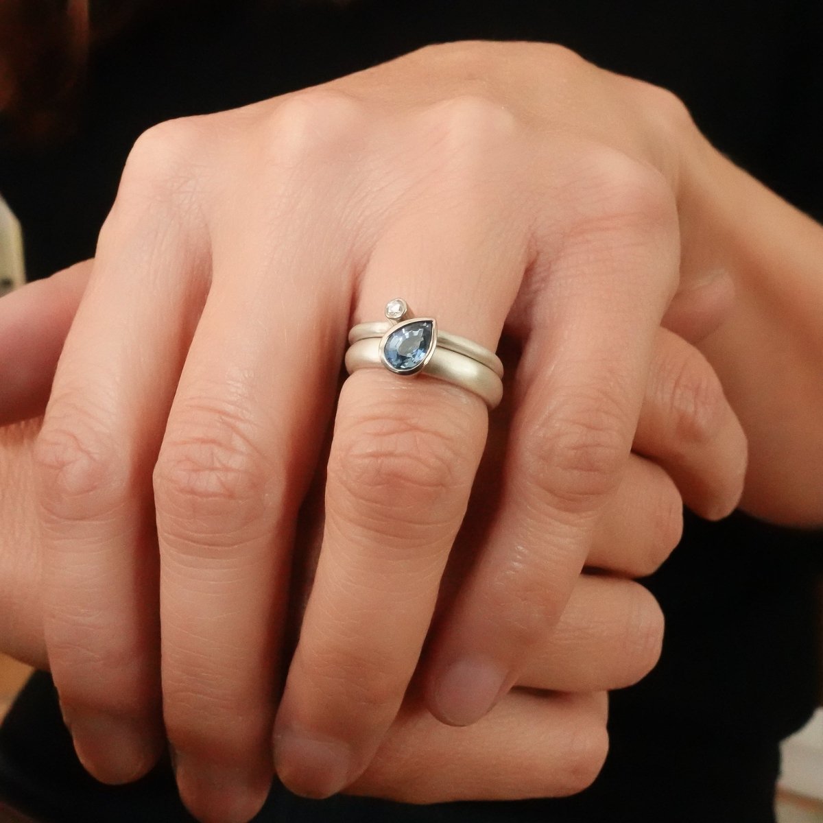 Silver and sapphire two band silver ring contemporary bespoke handmade Sue Lane