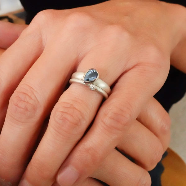 Silver and sapphire two band silver ring contemporary bespoke handmade Sue Lane
