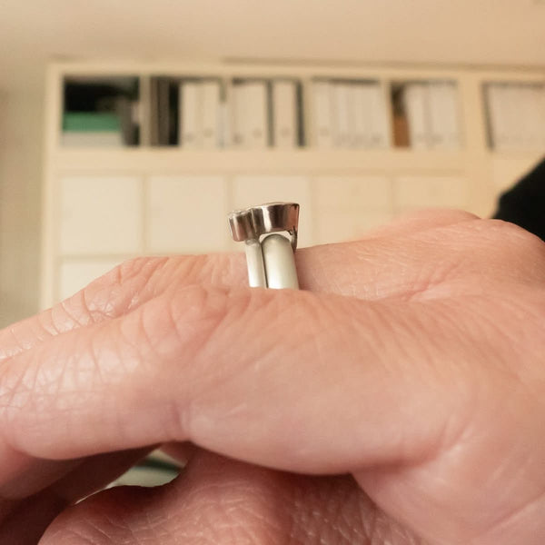 Silver and sapphire two band silver ring contemporary bespoke handmade Sue Lane