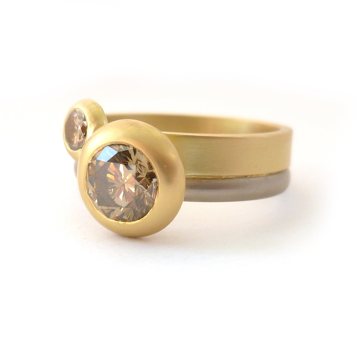 Stunning champagne diamond engagement 18ct yellow gold ring handmade bespoke and modern
