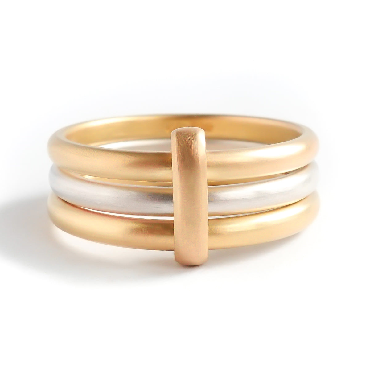 Contemporary 18ct gold and silver three 3 band wedding ring - unique and bespoke.