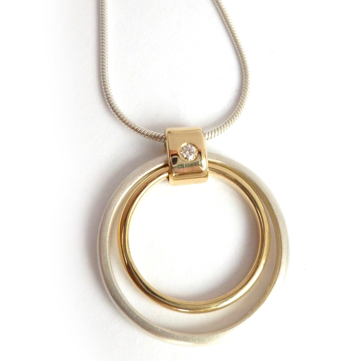 Contemporary Gold, Silver and Diamond Necklace - unique, bespoke by designer jewellery maker Sue Lane.