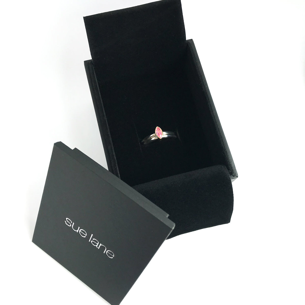 Unique contemporary bespoke handmade silver 18ct gold pink sapphire by Sue Lane designer jewellery