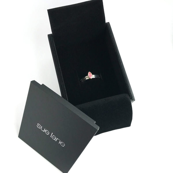 Unique contemporary bespoke handmade silver 18ct gold pink sapphire by Sue Lane designer jewellery