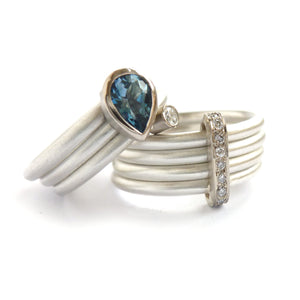 Handmade unique bespoke contemporary and modern silver and gold two tone pave set diamond ring handmade in Herefordshire