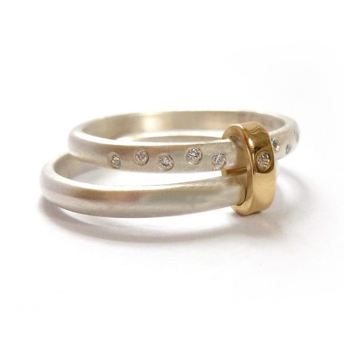 Unique two band silver and diamond ring