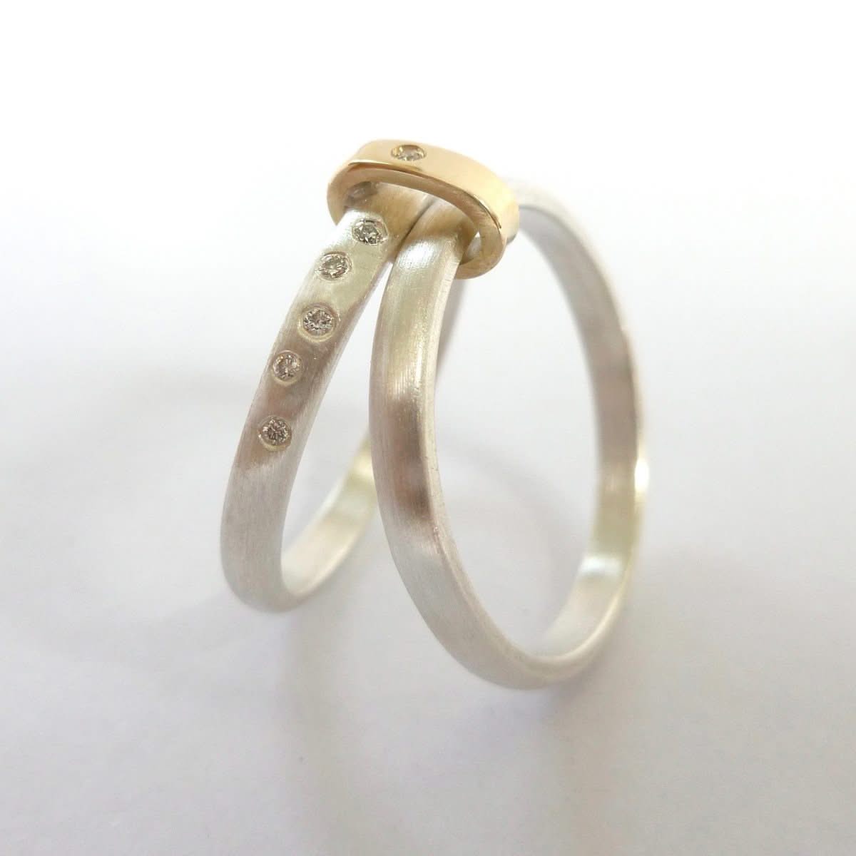 Unique two band silver and diamond ring