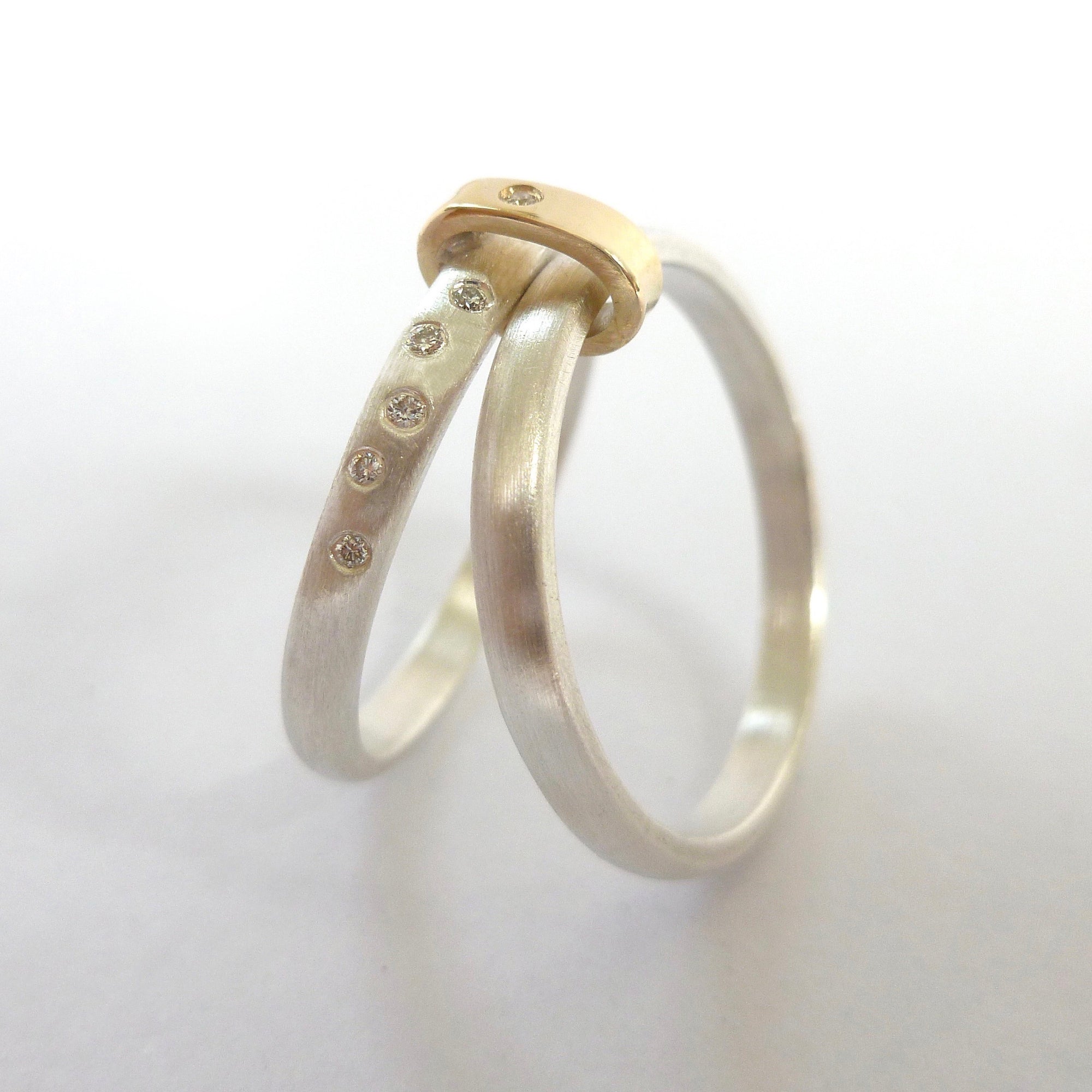 Two band silver and diamond ring