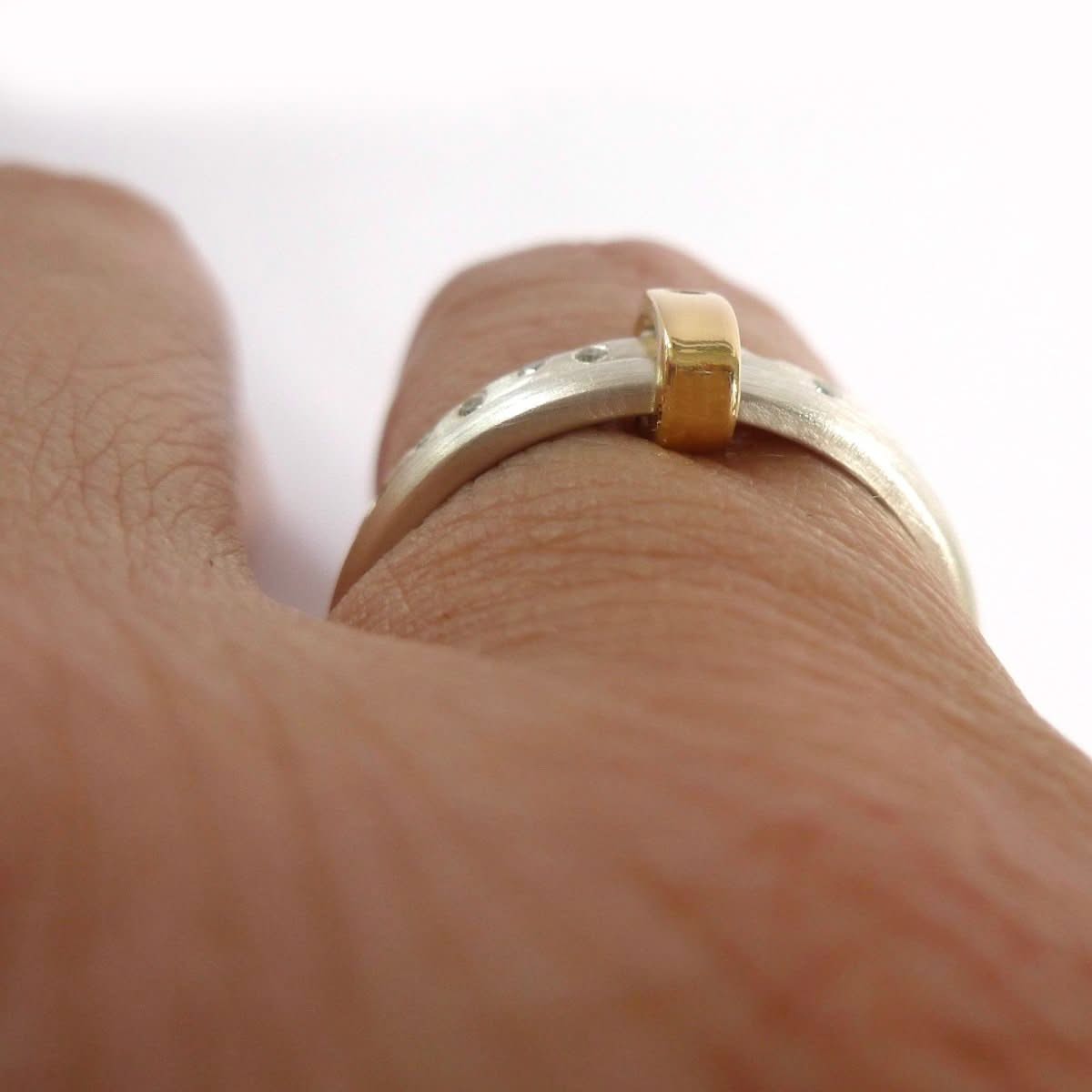 Unique two band silver and diamond ring