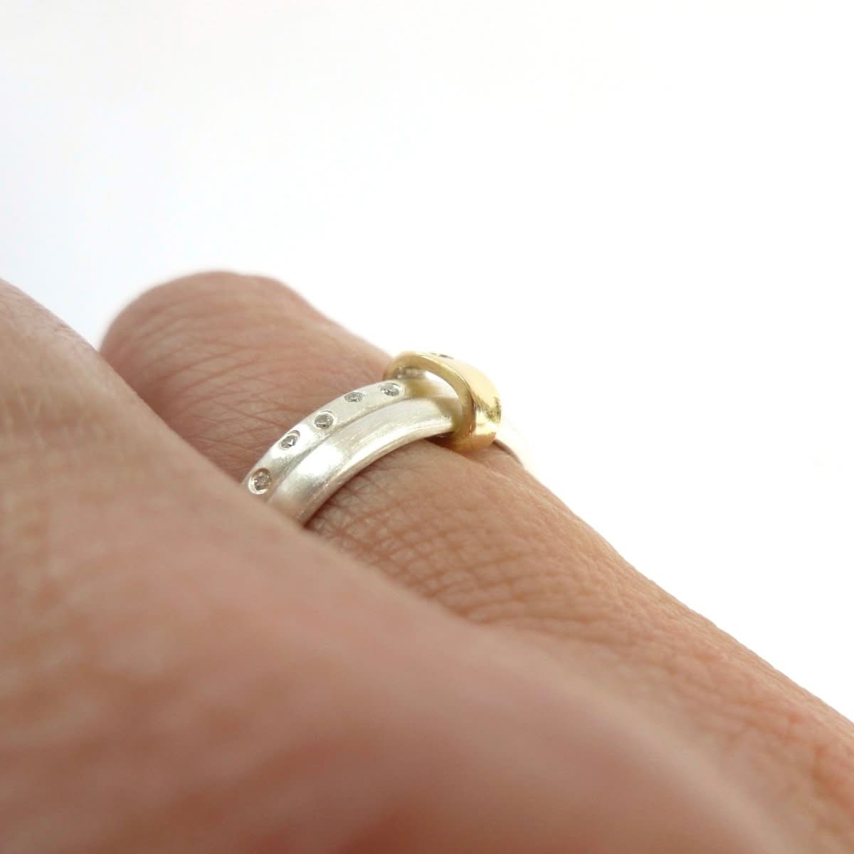 Unique two band silver and diamond ring