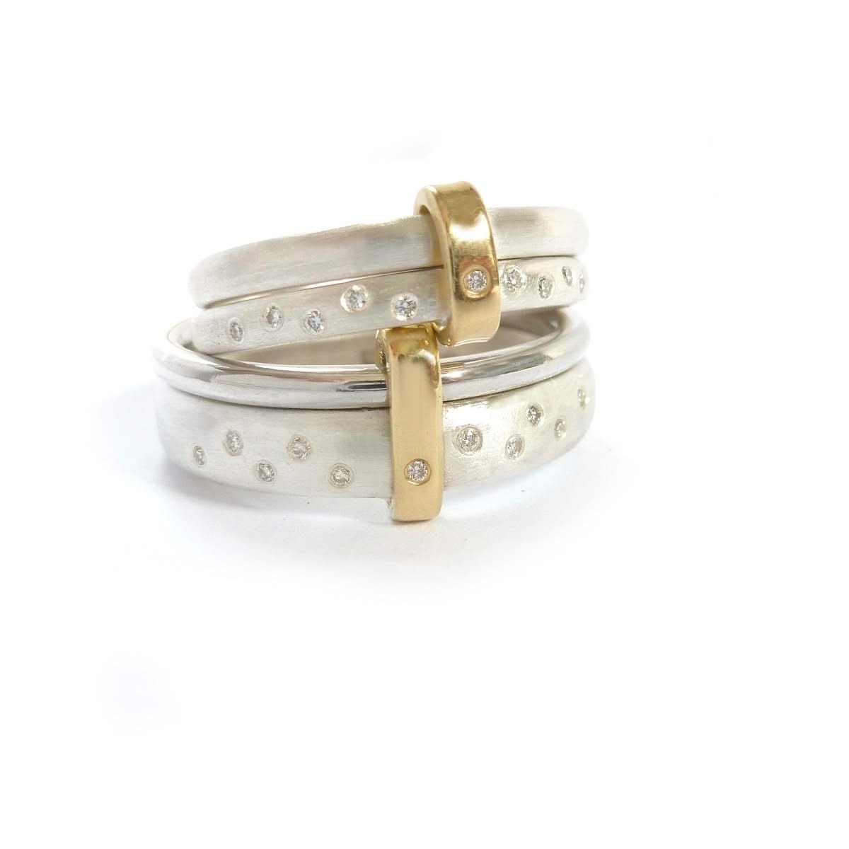 Unique two band silver and diamond ring