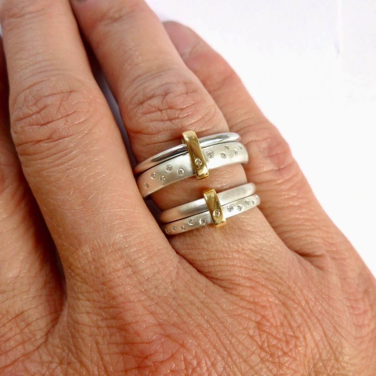 Unique two band silver and diamond ring
