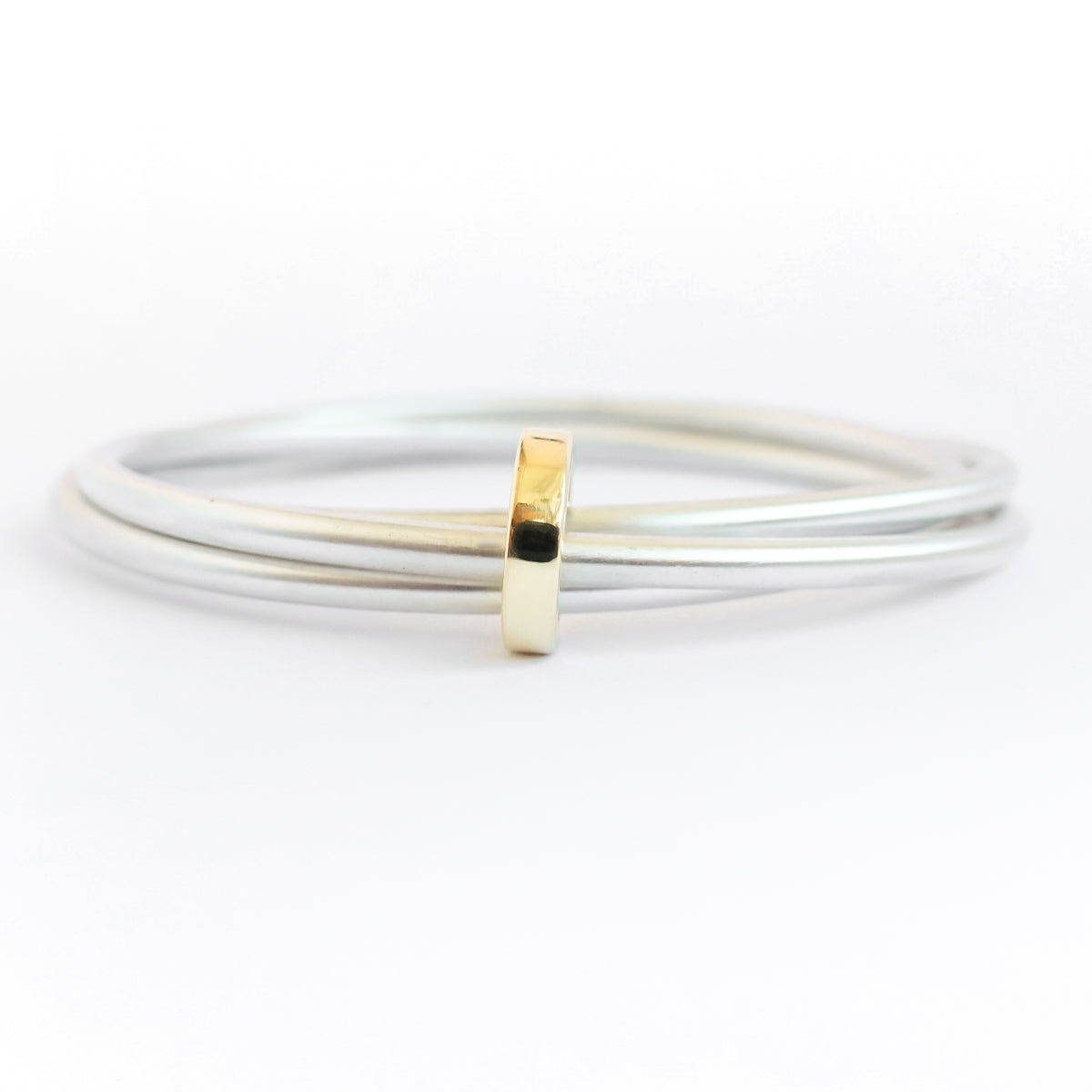 Unusual, unique, bespoke and modern silver and gold Russian style bangle with brushed finish. Handmade by Sue Lane Jewellery in Herefordshire, UK