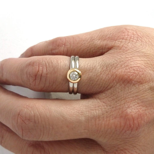 18ct Gold and Diamond Ring  - Contemporary, unique, bespoke & handmade. Double band ring that's interlocking