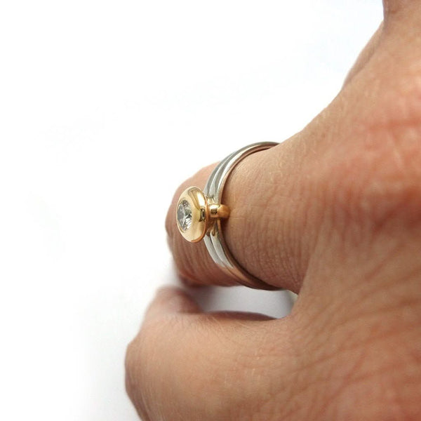 18ct Gold and Diamond Ring  - Contemporary, unique, bespoke & handmade. Double band ring that's interlocking