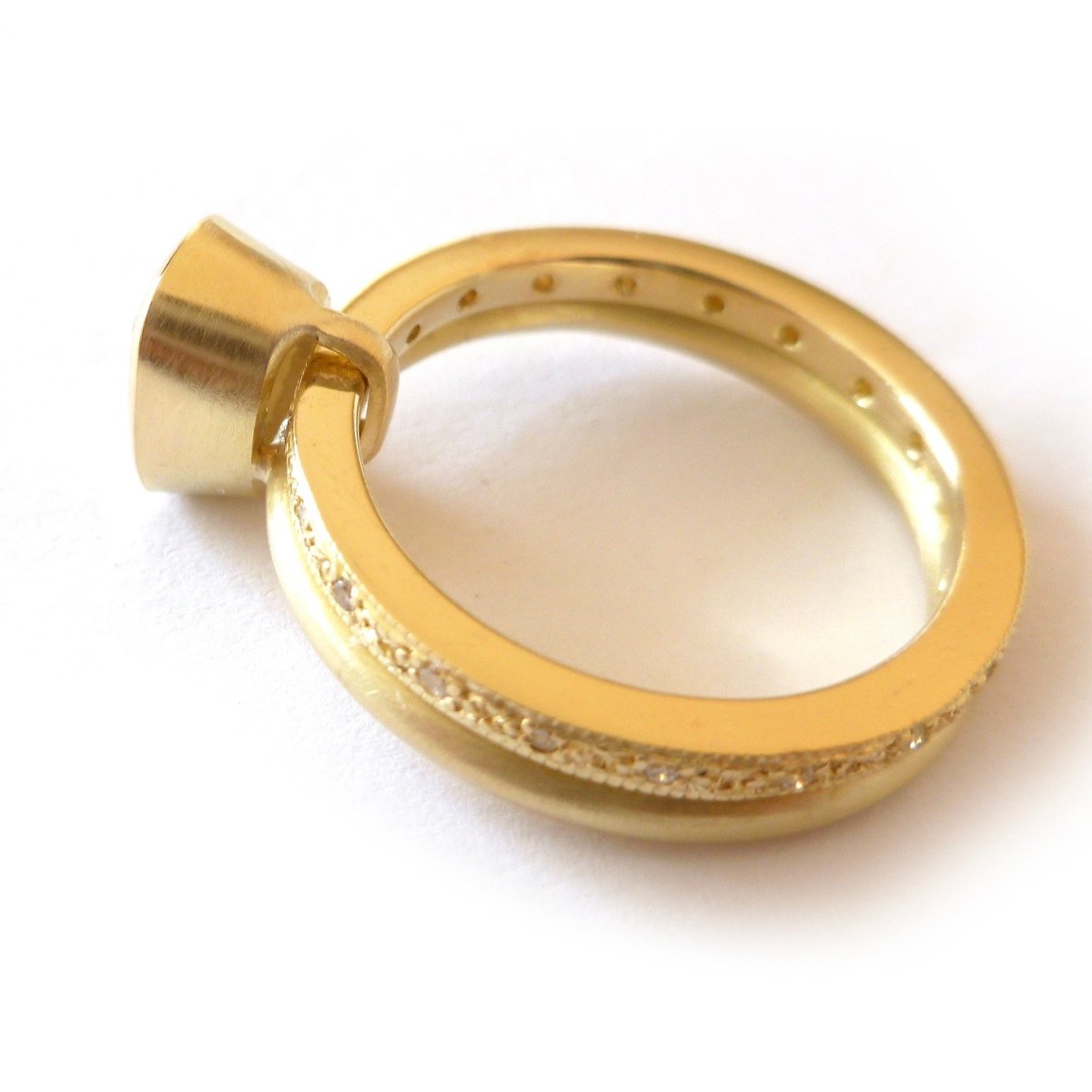 Unique, one off cushion cut champagne diamond stacking ring set, a modern engagement or wedding ring handmade in UK by Sue Lane