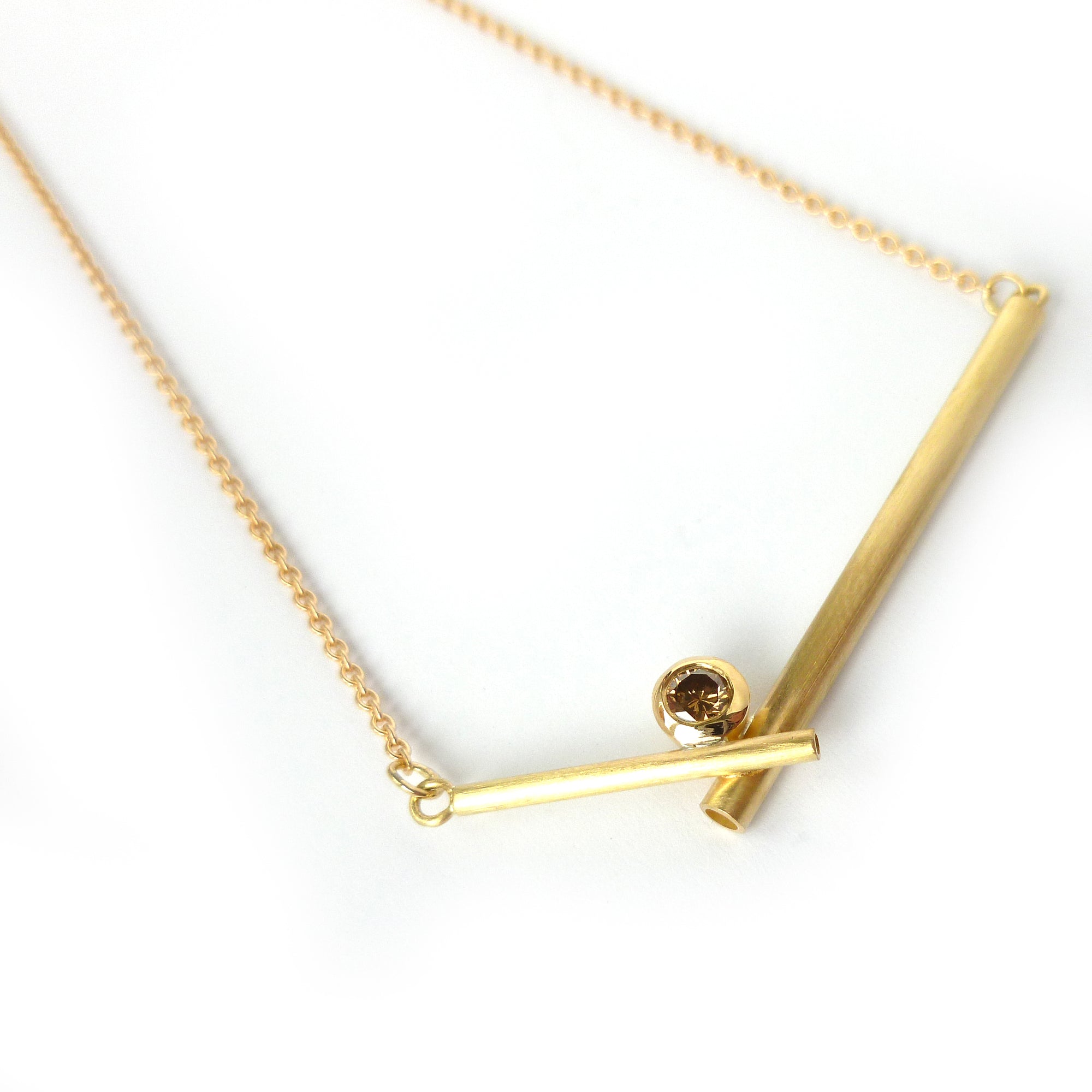 modern cognac diamond and gold  necklace