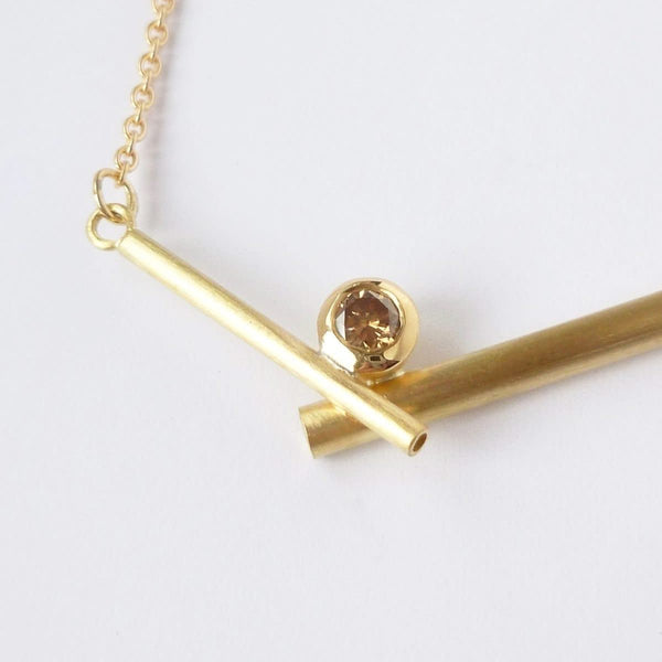 contemporary modern brown diamond and gold necklace