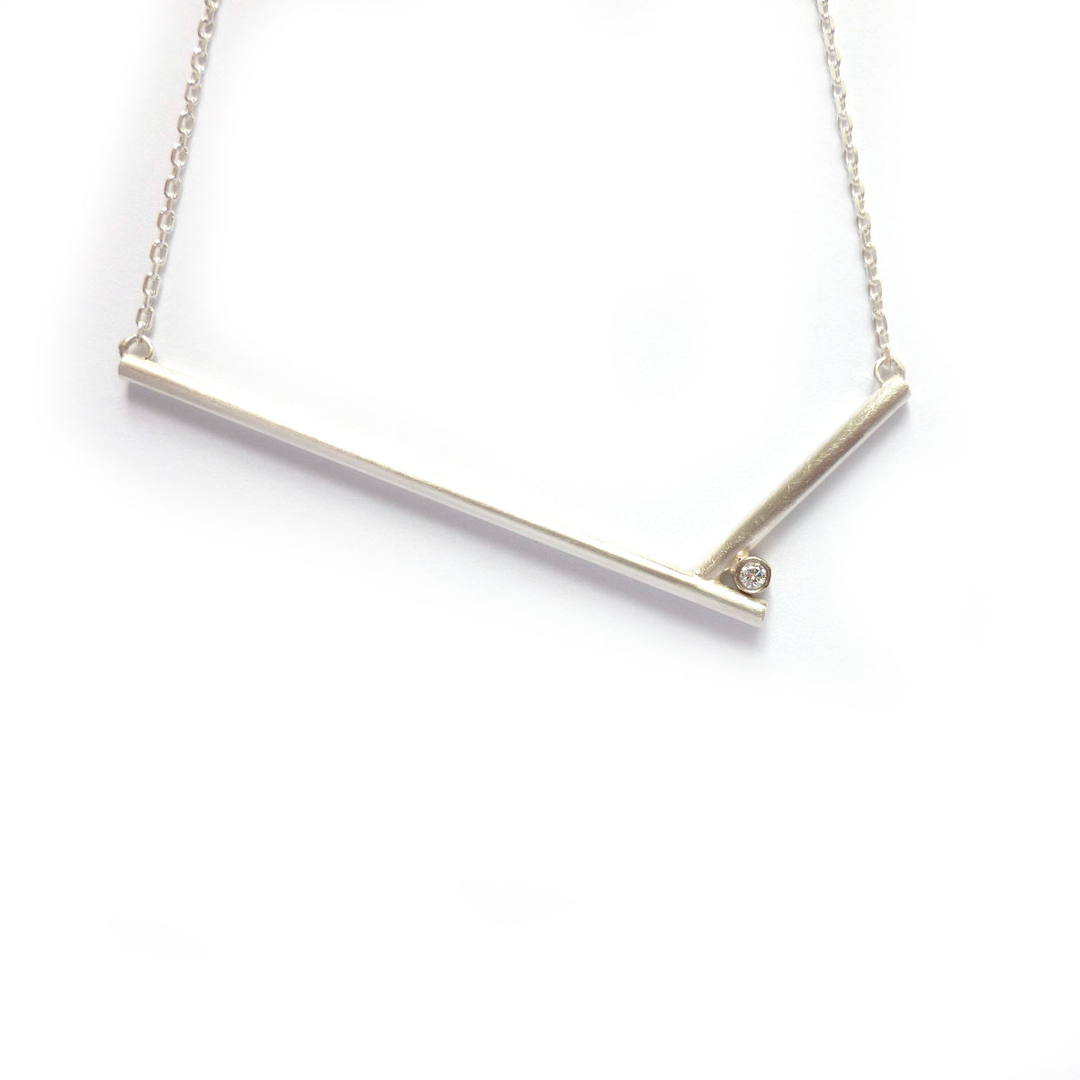 modern contemporary silver and diamond necklace handmade designer and maker by Sue Lane 