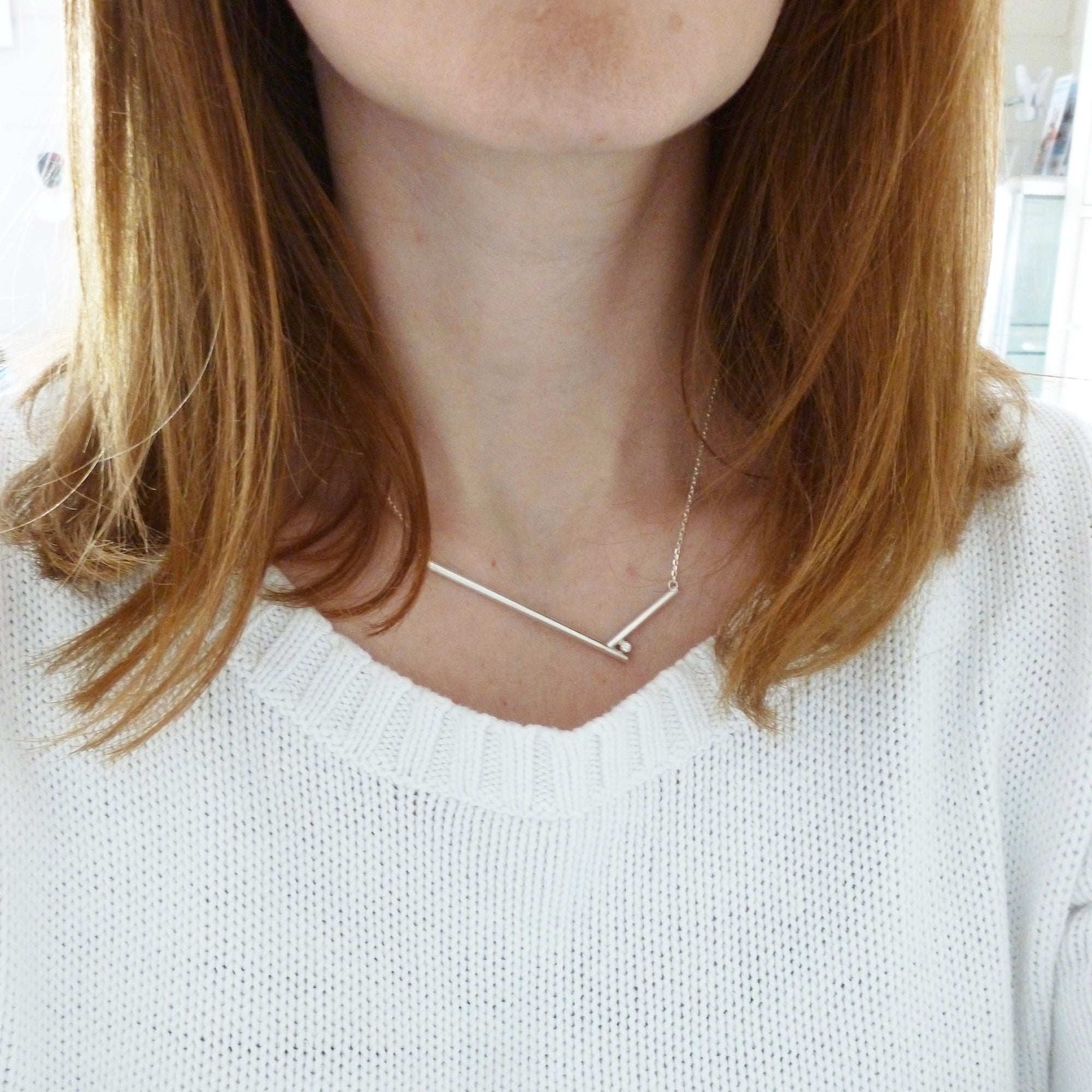 bespoke contemporary silver and diamond necklace by Sue Lane 