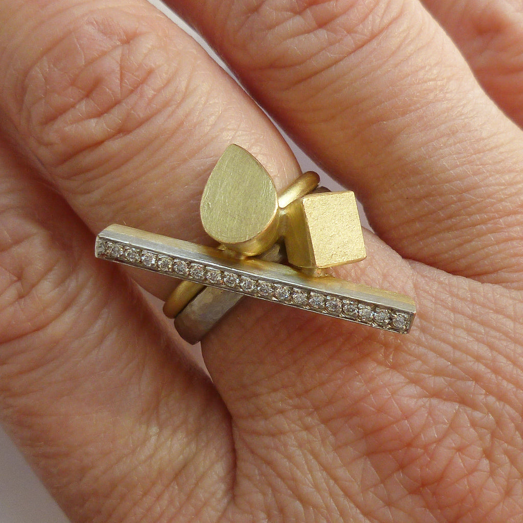 Contemporary unique bespoke handmade 18ct 18k gold diamond Sue Lane