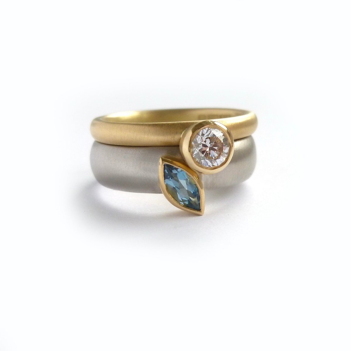 contemporary platinum and marquise aquamarine wide ring engagement or stacking dress ring. Handmade by Sue Lane UK