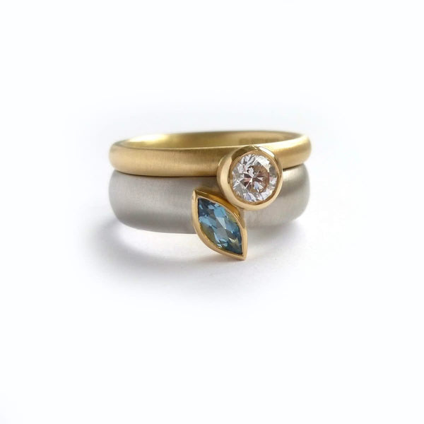 contemporary platinum and marquise aquamarine wide ring engagement or stacking dress ring. Handmade by Sue Lane UK