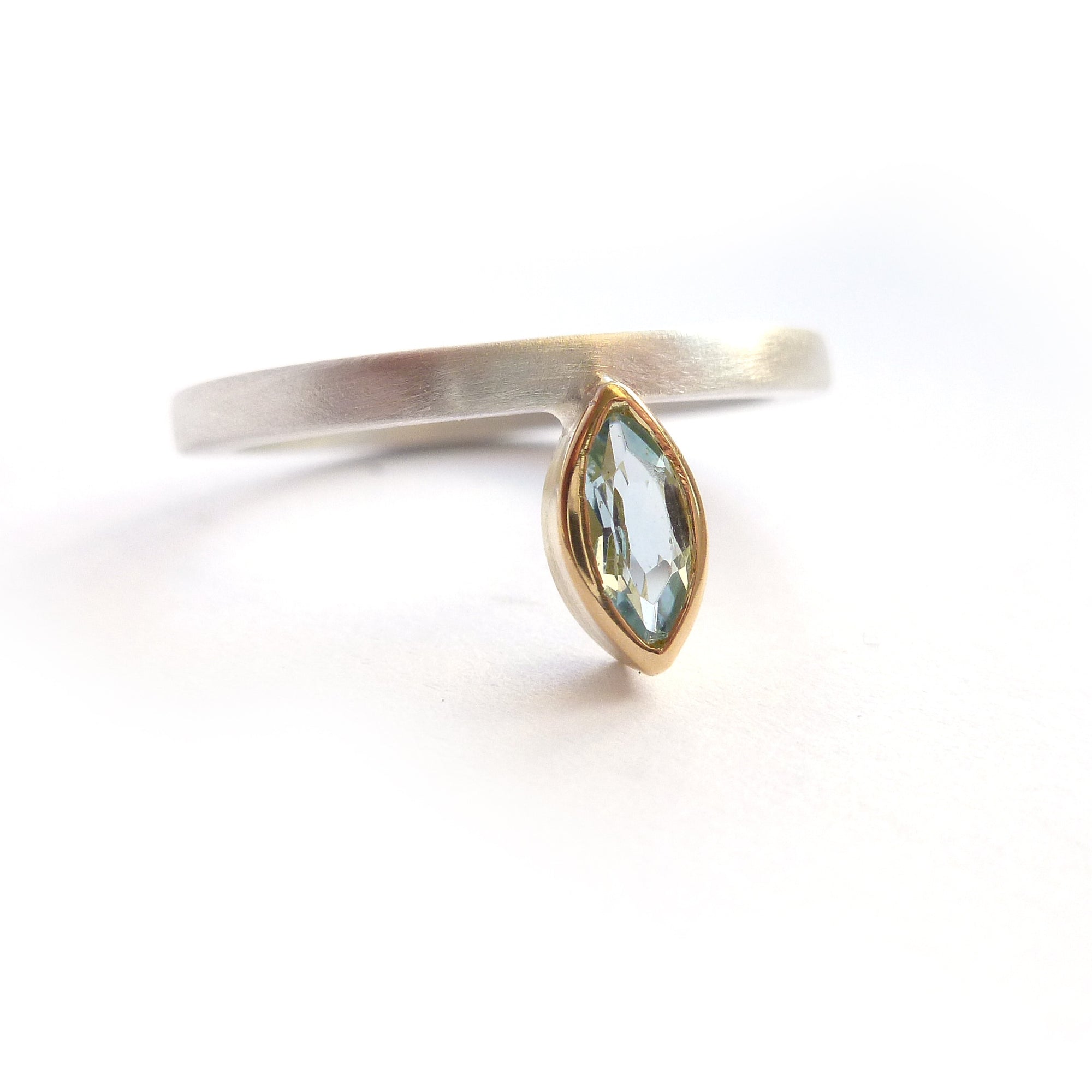 Silver and marquise aquamarine ring