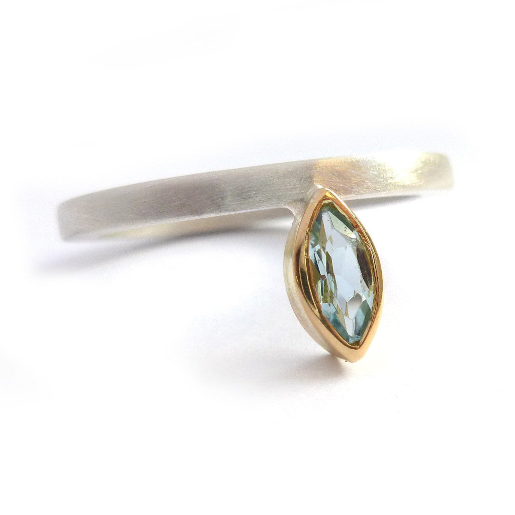 Silver and marquise aquamarine ring