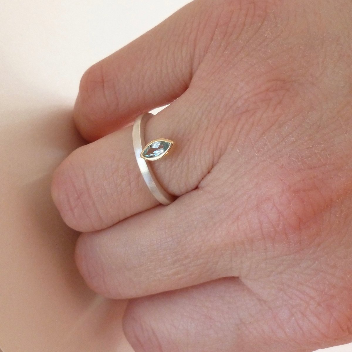 Silver and marquise aquamarine ring
