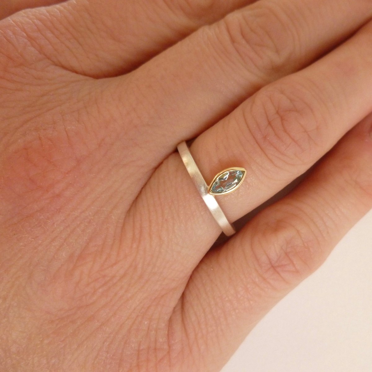 Silver and marquise aquamarine ring