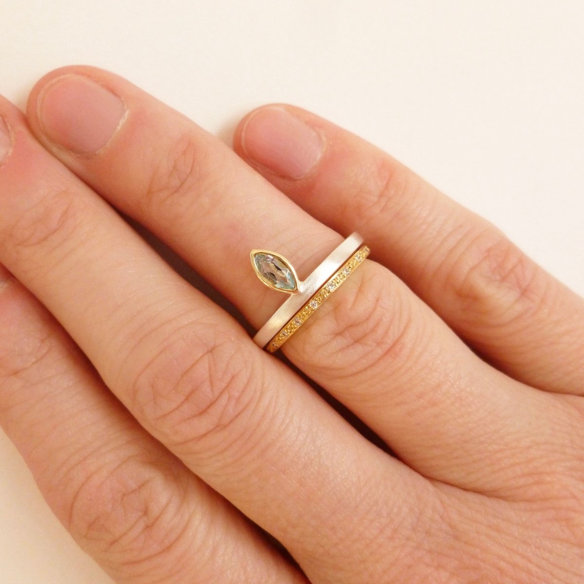 Silver and marquise aquamarine ring