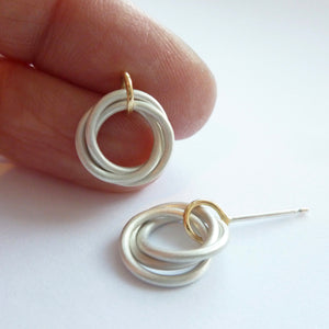 modern brushed silver and gold" russian style ring" stud earrings