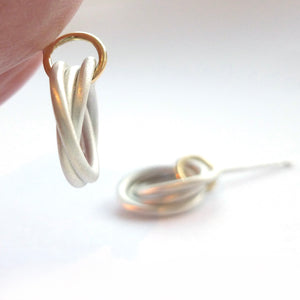 modern brushed silver and gold" russian style ring" stud earrings