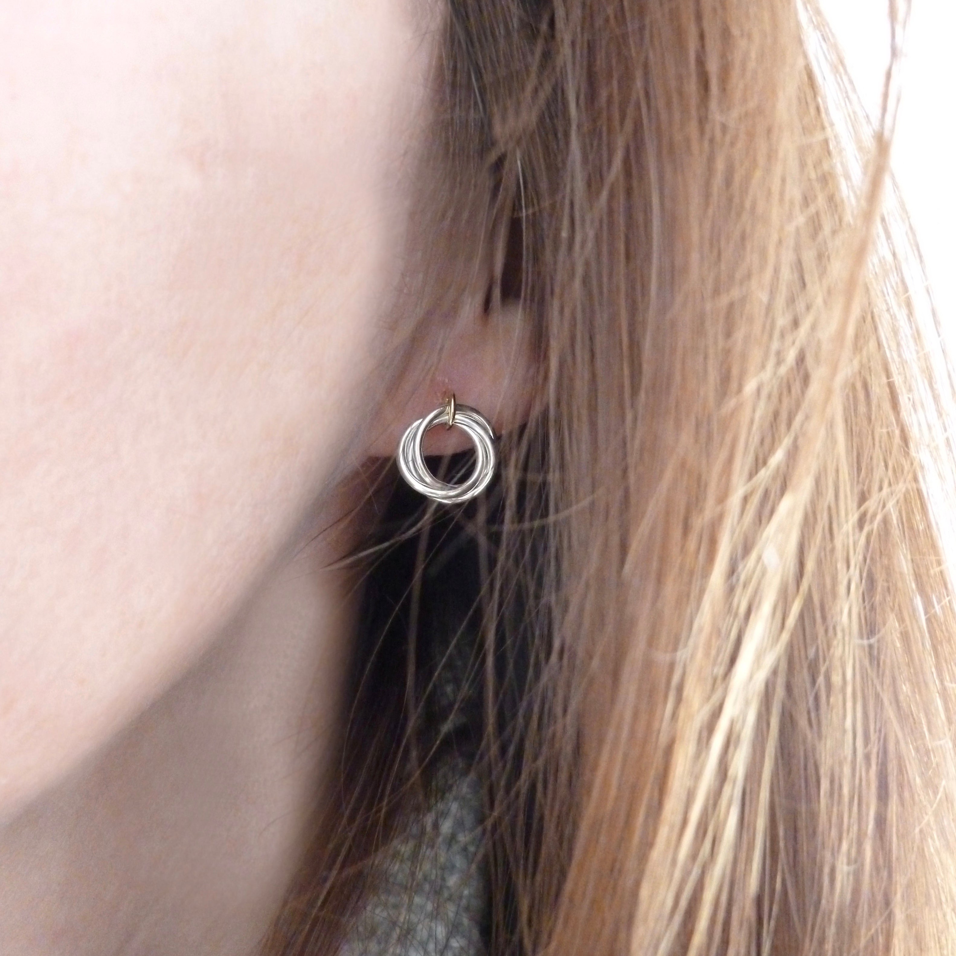 modern and simple two tone handmade circle stud earrings