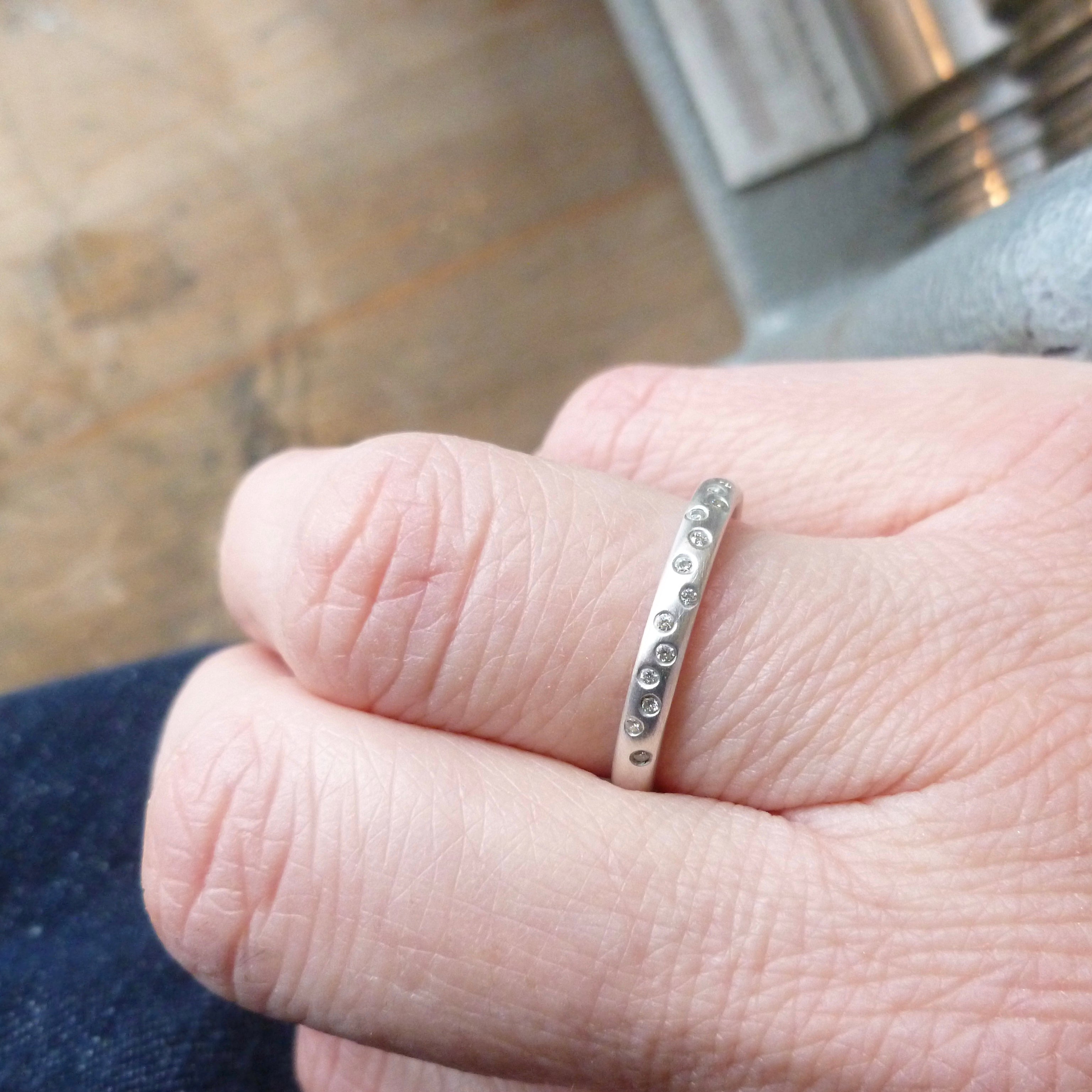 modern silver and diamond eternity ring handmade in the UK 