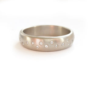 wide brushed platinum diamond ring contemporary handmade bespoke Sue Lane