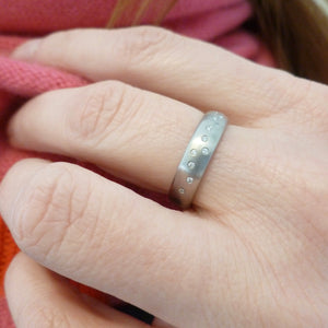 wide brushed platinum diamond ring contemporary handmade bespoke Sue Lane