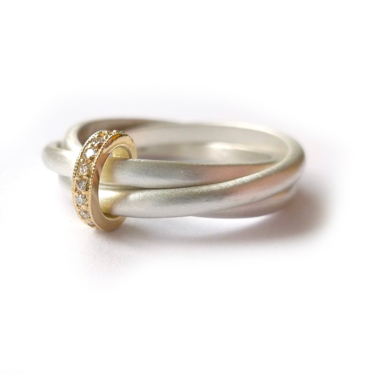 modern silver and gold two tone Russian style wedding ring with diamonds 