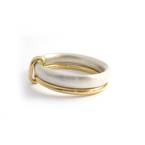 Handmade simple and modern two band stacking ring in silver and gold, an alternative wedding or dress ring