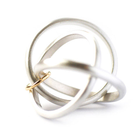 Unusual, unique, bespoke and modern silver "Russian Wedding ring" playful and tactile with brushed finish. Handmade by Sue Lane Contemporary Jewellery UK. 