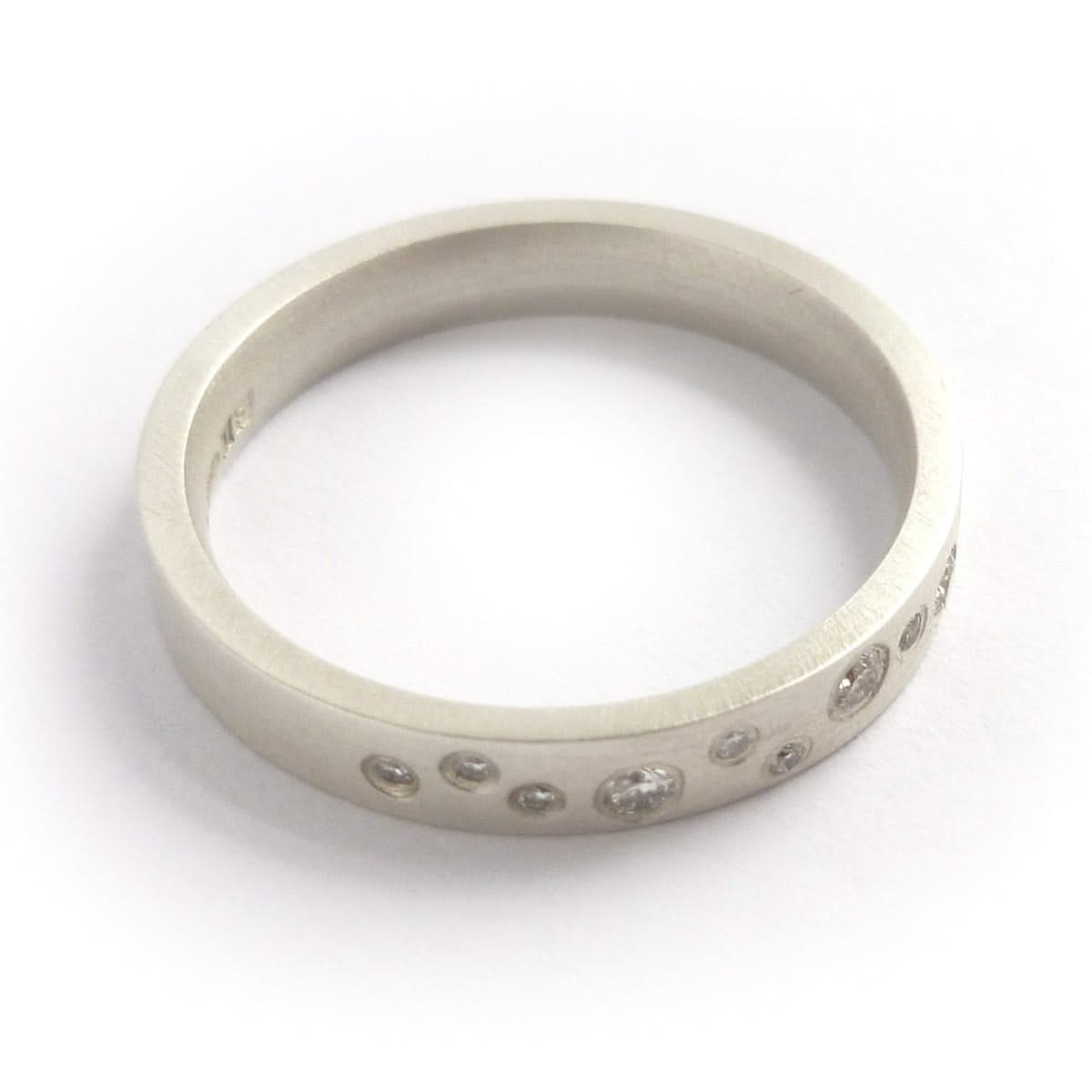 Square edge chunky silver dress ring with diamonds, silver wedding anniversary present