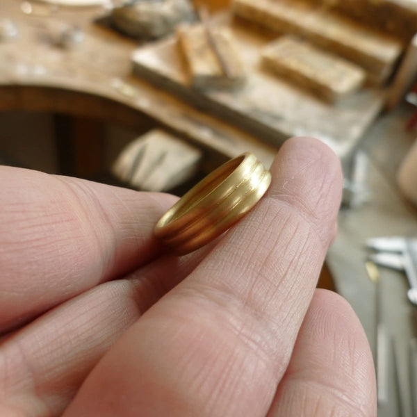 Modern alternative matt wedding ring for men or women. Contemporary unique bespoke and handmade.
