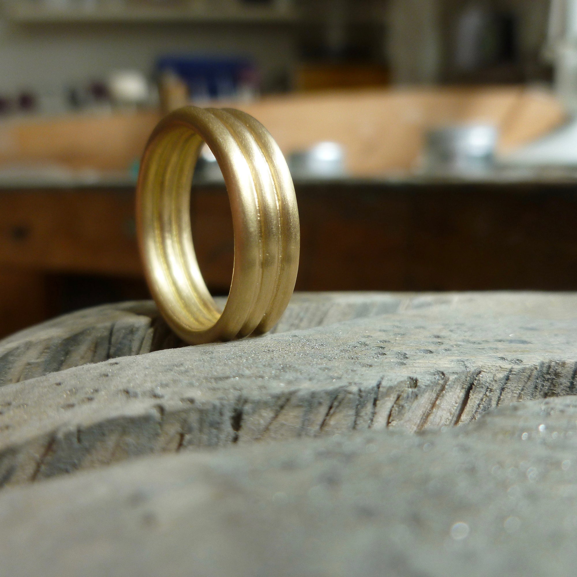 Brushed gold wedding band womens deals