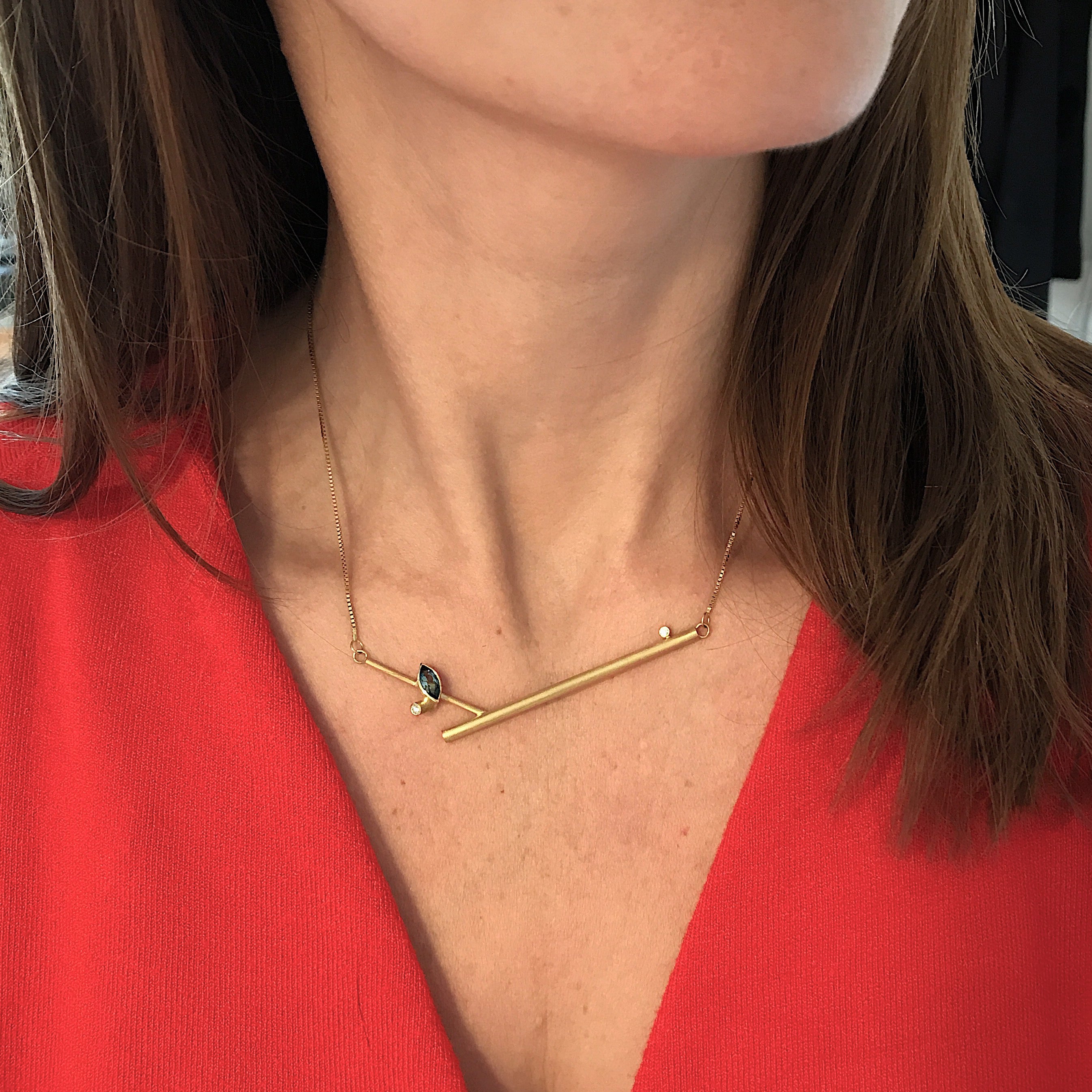 Contemporary, unique, bespoke and handmade 18ct yellow gold pendant