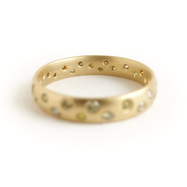 A modern, contemporary gold eternity ring, wedding ring, or engagement ring by Sue Lane