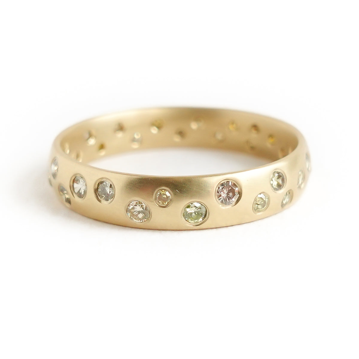 A modern, contemporary gold eternity ring, wedding ring, or engagement ring by Sue Lane