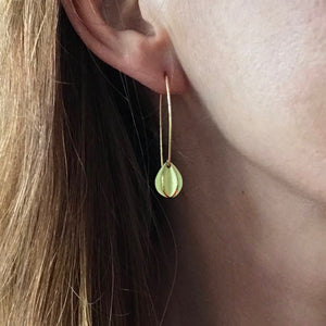 Modern unique leaf hook earrings in yellow gold handmade with a brushed finish